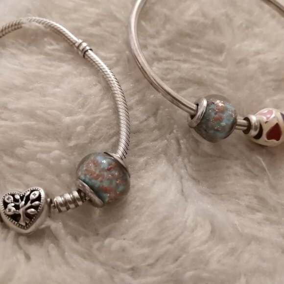 Light Blue Murano Glass and Sterling Silver Bead/Charm with Copper Flecks - Picture 7 of 7